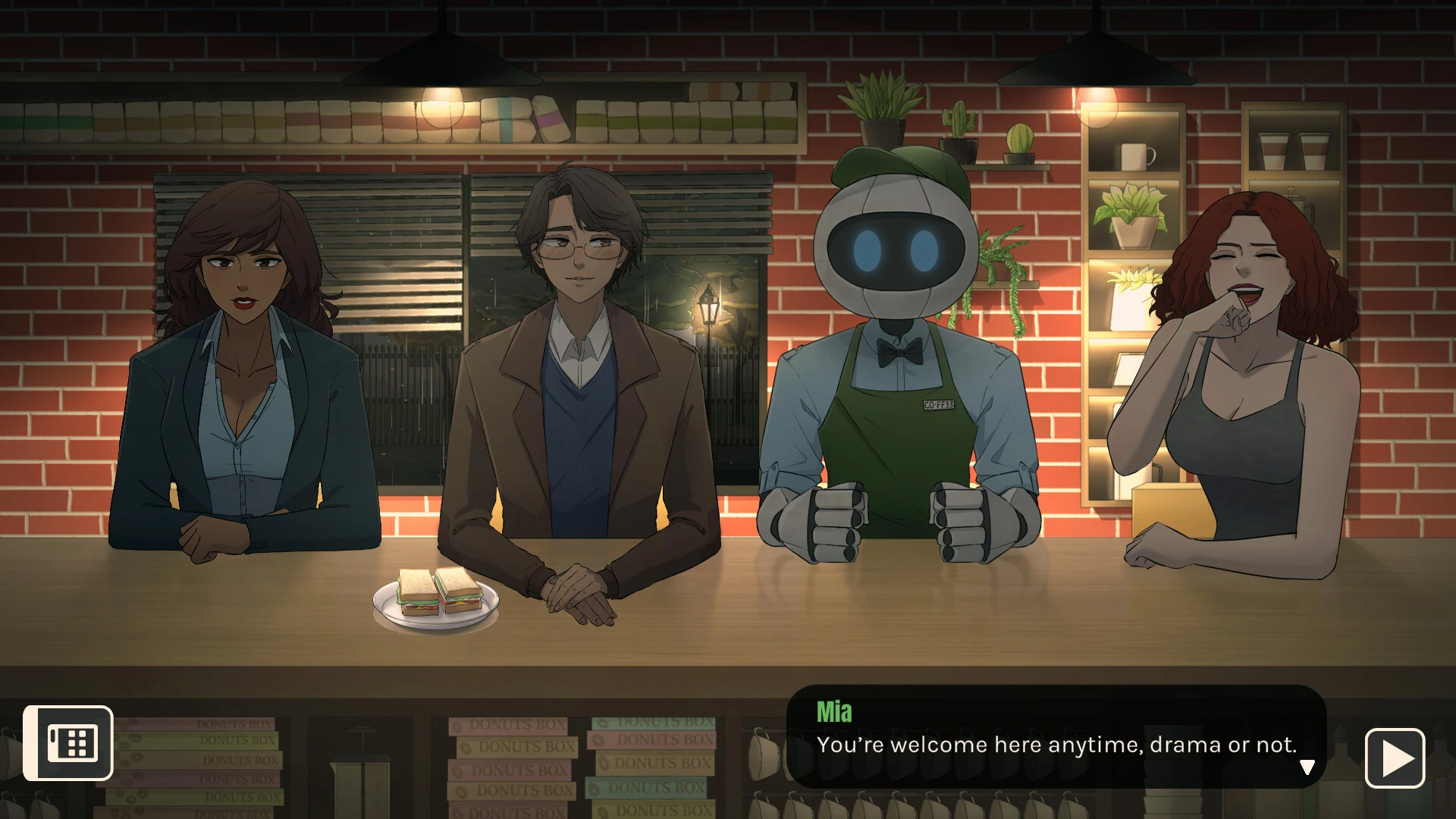 Customers chatting at the café counter
